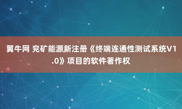 翼牛网 兖矿能源新注册《终端连通性测试系统V1.0》项目的软件著作权