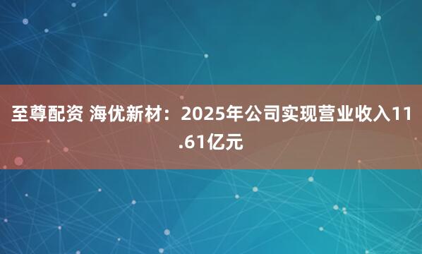 至尊配资 海优新材：2025年公司实现营业收入11.61亿元